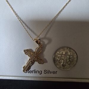 Gold-Tone Cross Pendant Necklace with Clear Accent Stones